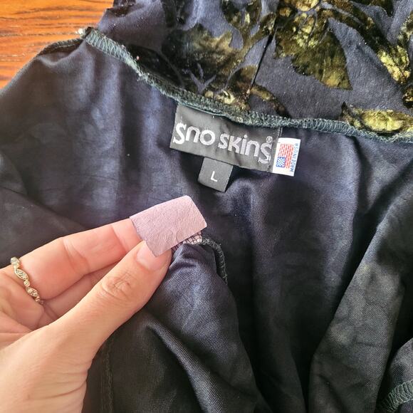 Vtg Sno Skins Green Blue Velvet Burnout Floral Long Sleeve Turtleneck Sz L - Picture 5 of 5